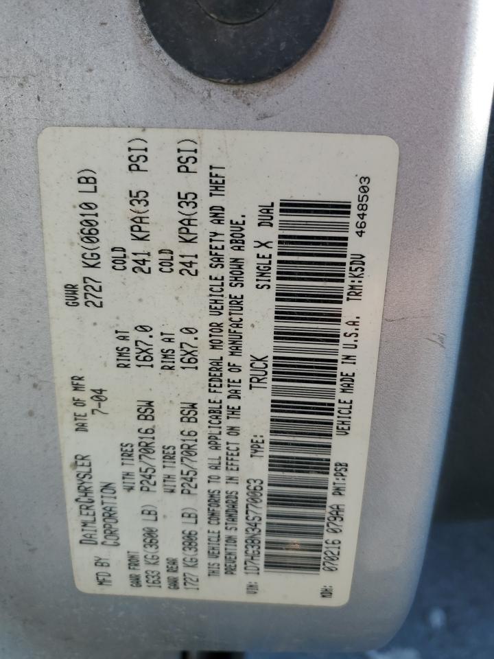 2004 Dodge Dakota Quad Sport VIN: 1D7HG38N34S770063 Lot: 71457315