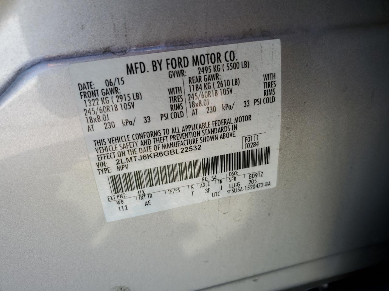 2016 Lincoln Mkx Select VIN: 2LMTJ6KR6GBL22532 Lot: 81919245