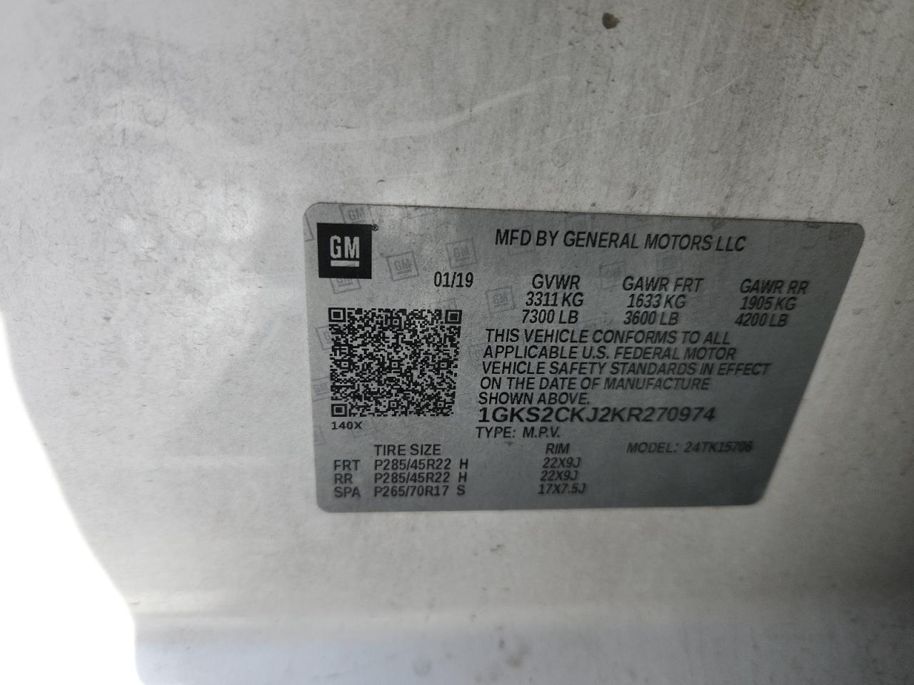 2019 GMC Yukon Denali VIN: 1GKS2CKJ2KR270974 Lot: 80693405