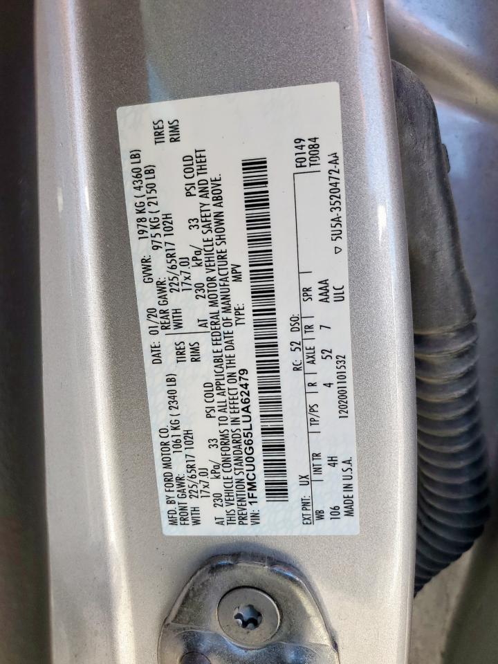 2020 Ford Escape Se VIN: 1FMCU0G65LUA62479 Lot: 81524495
