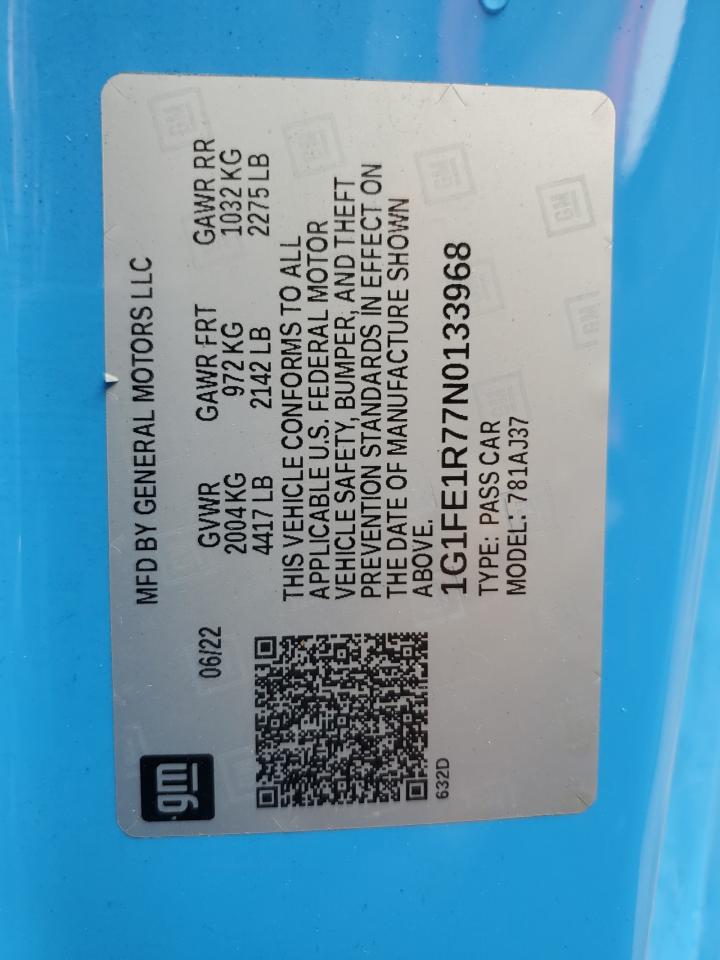 2022 Chevrolet Camaro Lt1 VIN: 1G1FE1R77N0133968 Lot: 72067835