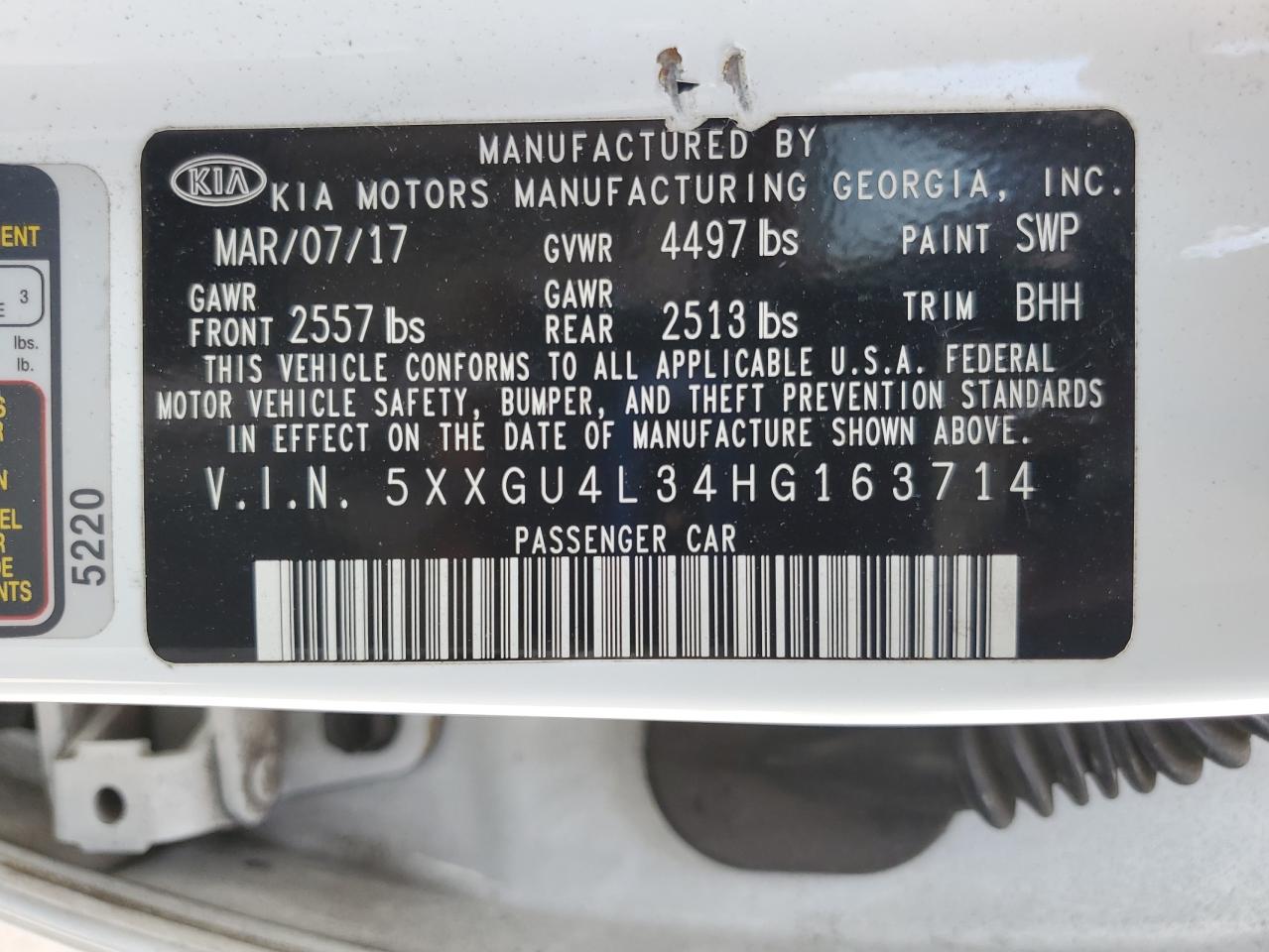2017 Kia Optima Ex VIN: 5XXGU4L34HG163714 Lot: 84598185