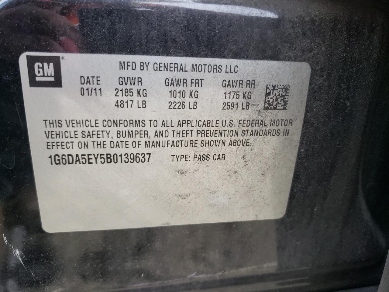 2011 Cadillac Cts VIN: 1G6DA5EY5B0139637 Lot: 71888815