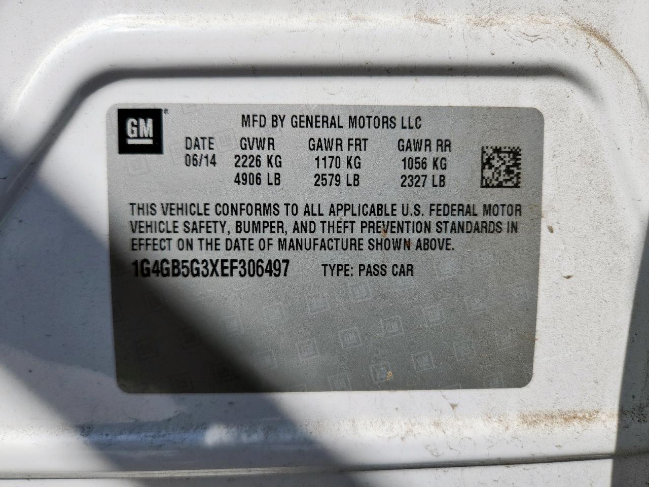 2014 Buick Lacrosse VIN: 1G4GB5G3XEF306497 Lot: 82084045