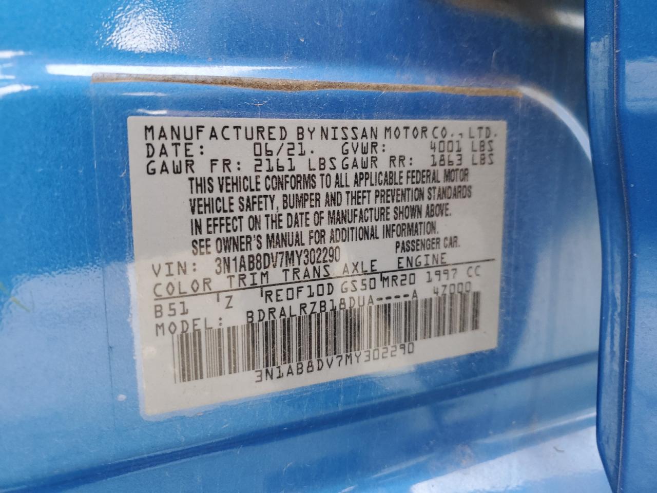 2021 Nissan Sentra Sr VIN: 3N1AB8DV7MY302290 Lot: 84189175