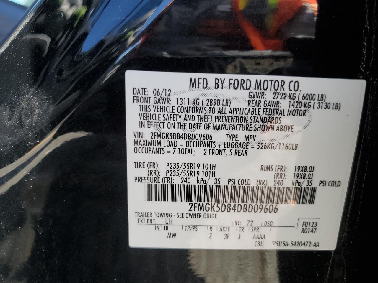 2013 Ford Flex Limited VIN: 2FMGK5D84DBD09606 Lot: 81680225