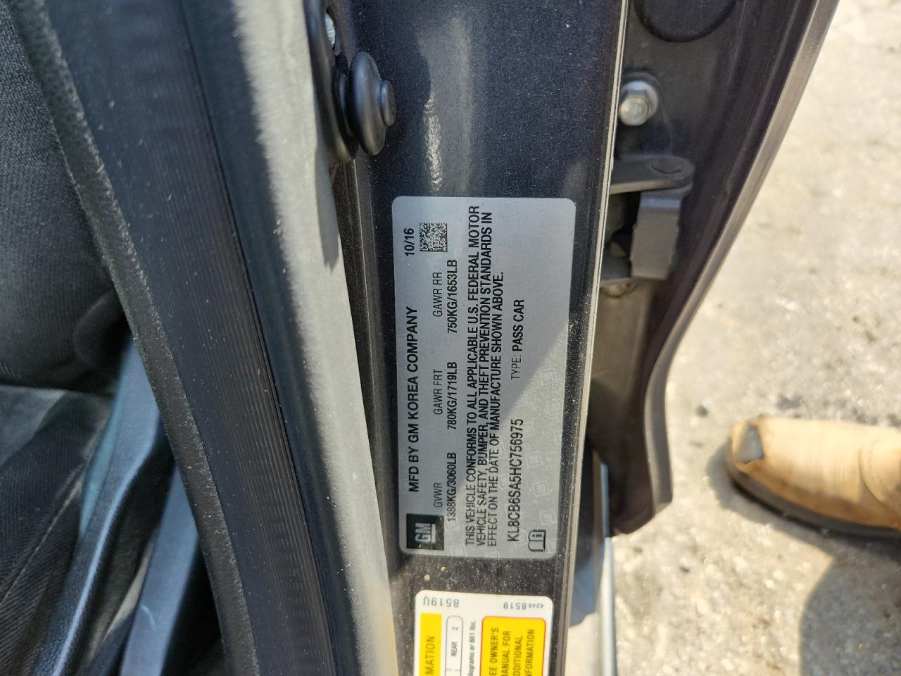 2017 Chevrolet Spark Ls VIN: KL8CB6SA5HC756975 Lot: 72087325