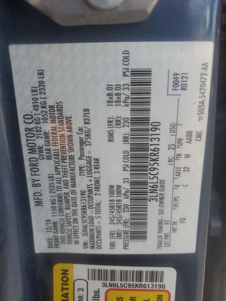 2019 Lincoln Mkz Reserve I VIN: 3LN6L5C95KR613190 Lot: 84443705