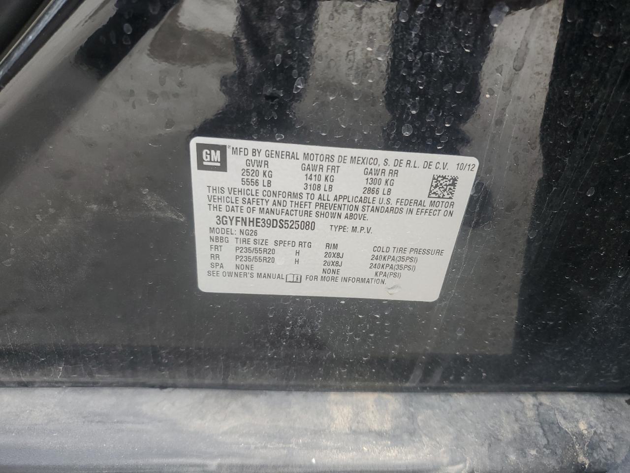 2013 Cadillac Srx Performance Collection VIN: 3GYFNHE39DS525080 Lot: 82138655