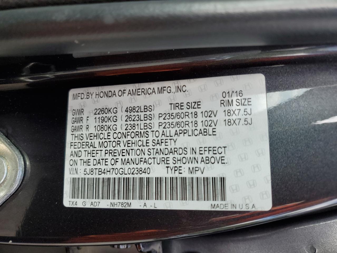 2016 Acura Rdx Advance VIN: 5J8TB4H70GL023840 Lot: 83751355