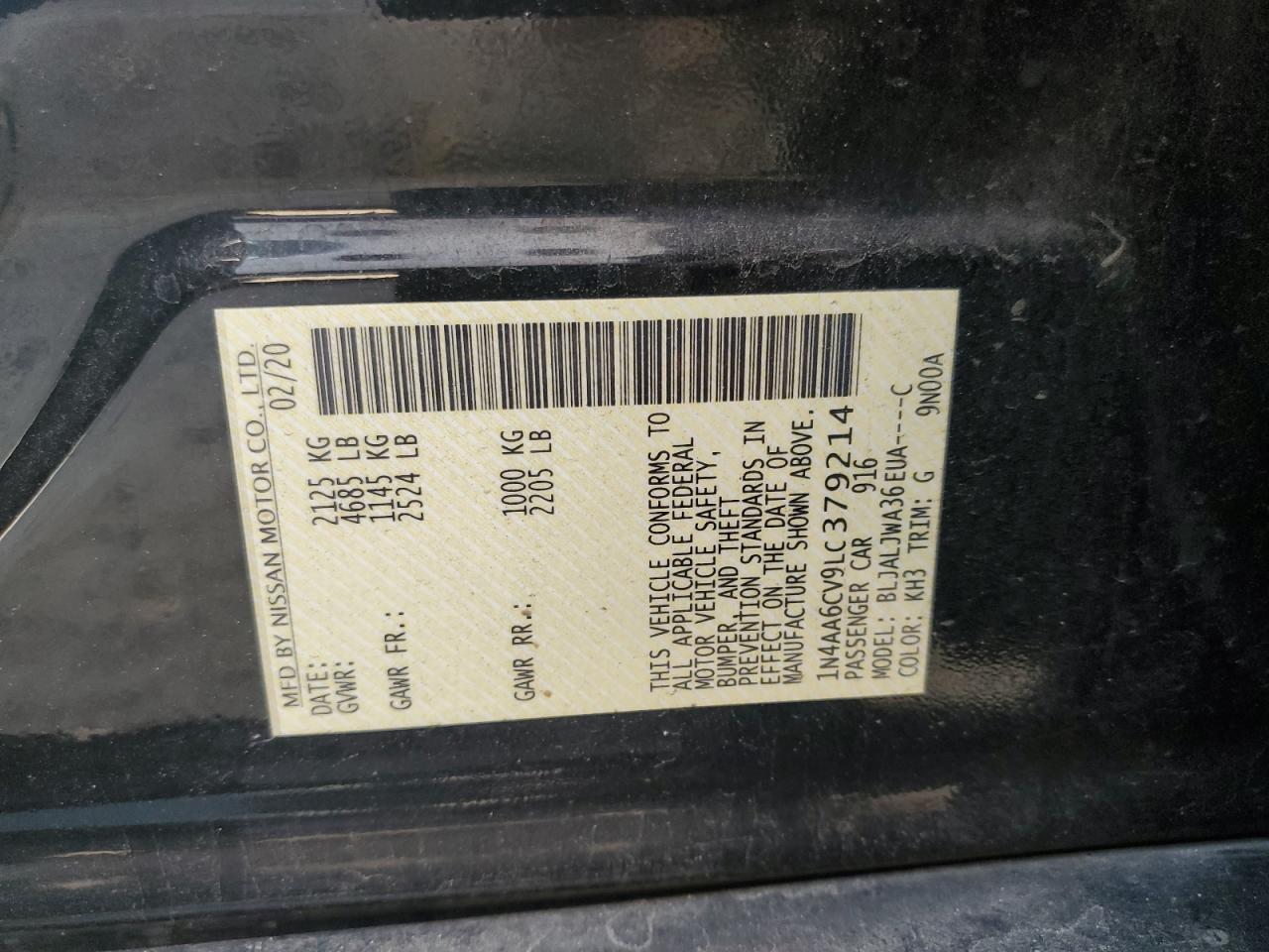 2020 Nissan Maxima Sv VIN: 1N4AA6CV9LC379214 Lot: 71477175