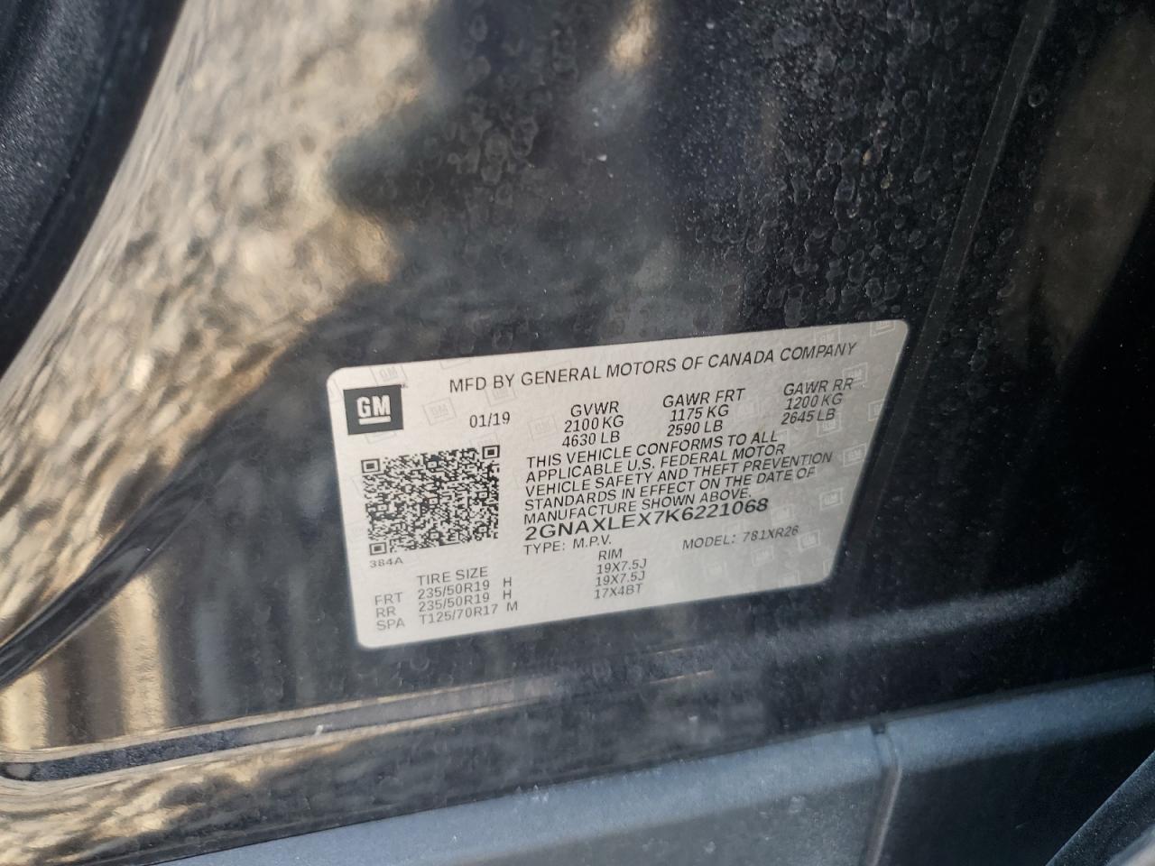 2019 Chevrolet Equinox Lt VIN: 2GNAXLEX7K6221068 Lot: 81361315