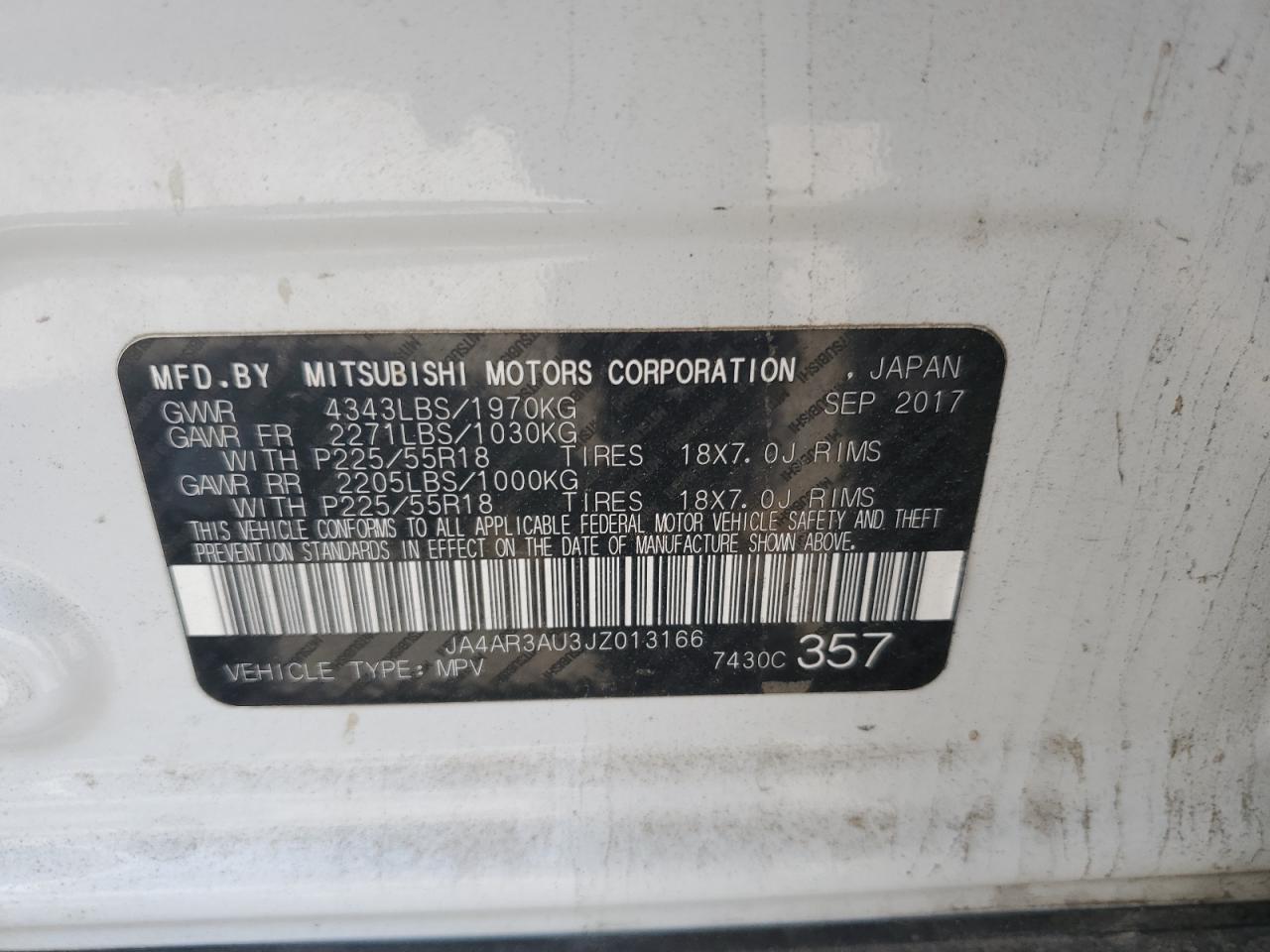 2018 Mitsubishi Outlander Sport Es VIN: JA4AR3AU3JZ013166 Lot: 81597995