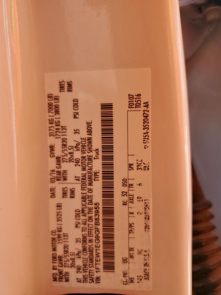 2016 Ford F150 Supercrew VIN: 1FTEW1EG9GFB83955 Lot: 82161585