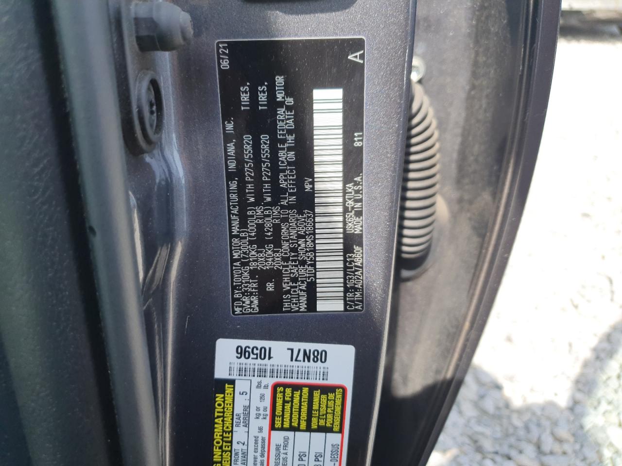 2021 Toyota Sequoia Limited VIN: 5TDFY5B18MS186637 Lot: 70879285