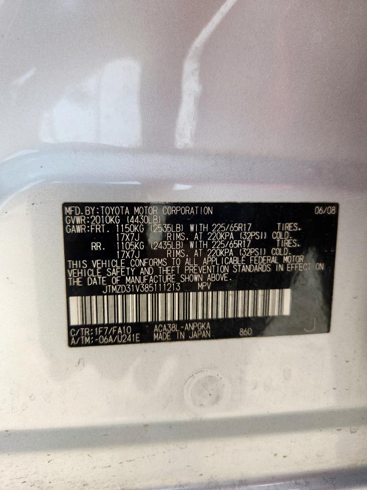 2008 Toyota Rav4 Limited VIN: JTMZD31V385111213 Lot: 81404205