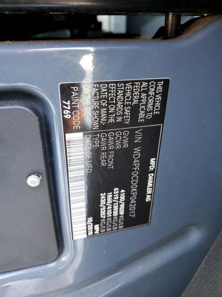 2019 Mercedes-Benz Sprinter 2500/3500 VIN: WD4PF0CD0KP042017 Lot: 81093125