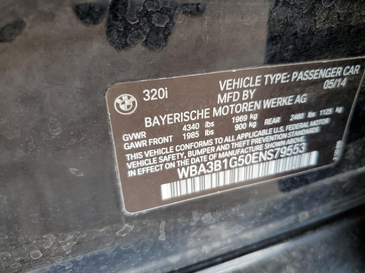 2014 BMW 320 I VIN: WBA3B1G50ENS79553 Lot: 84281245