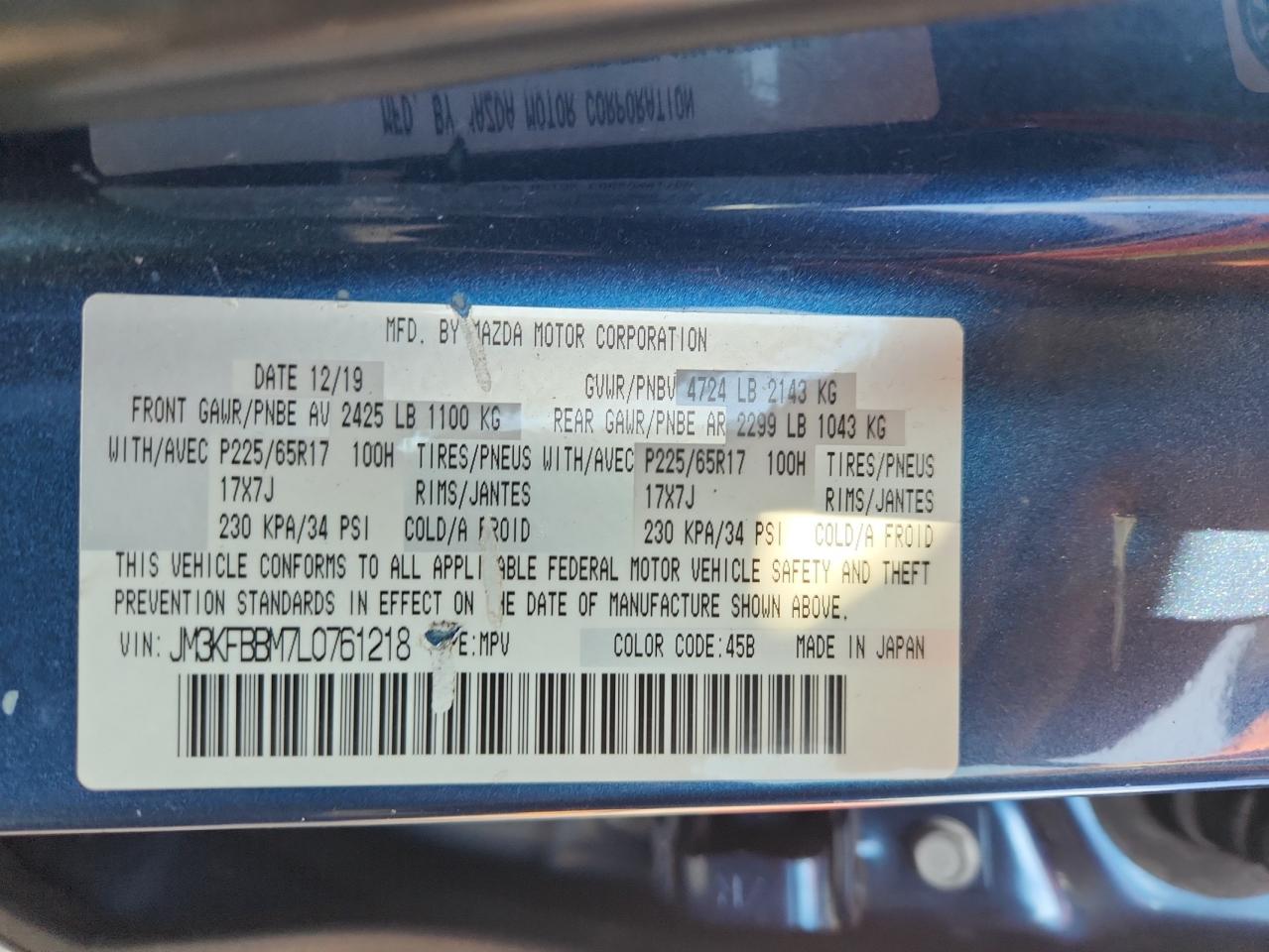 2020 Mazda Cx-5 Sport VIN: JM3KFBBM7L0761218 Lot: 71874415