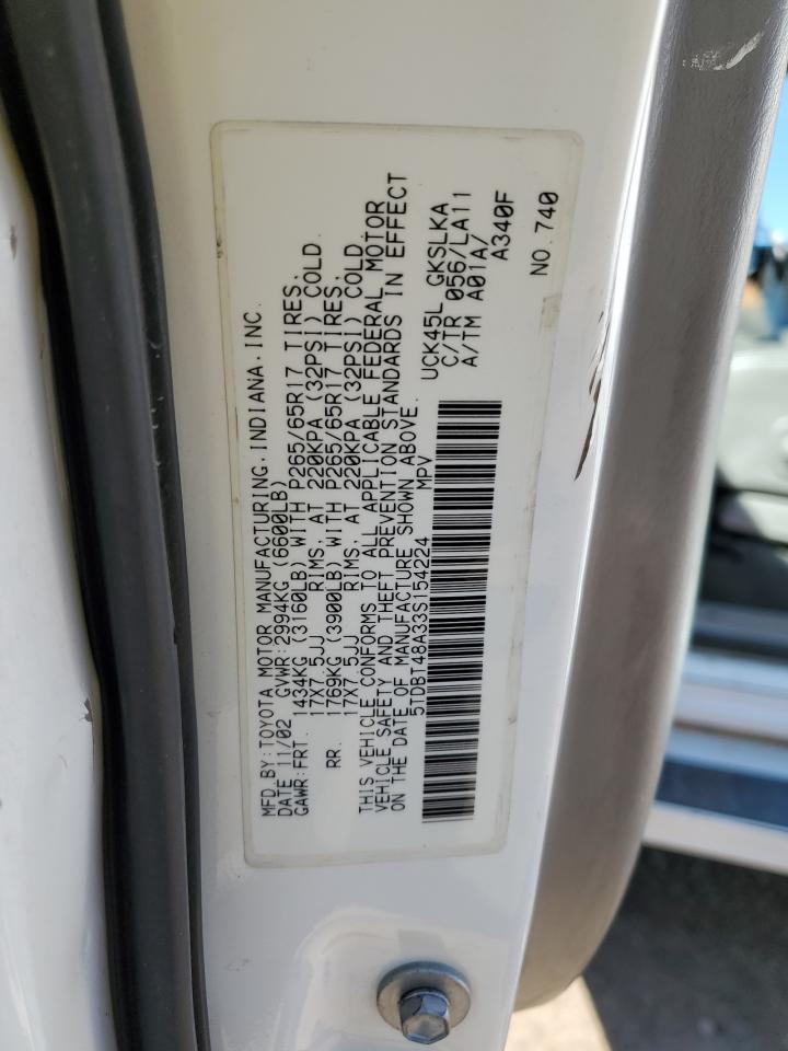 2003 Toyota Sequoia Limited VIN: 5TDBT48A33S154224 Lot: 81309825