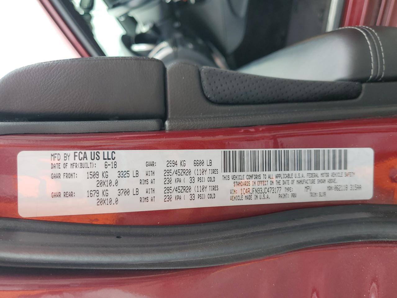 2018 Jeep Grand Cherokee Trackhawk VIN: 1C4RJFN93JC473177 Lot: 81891785