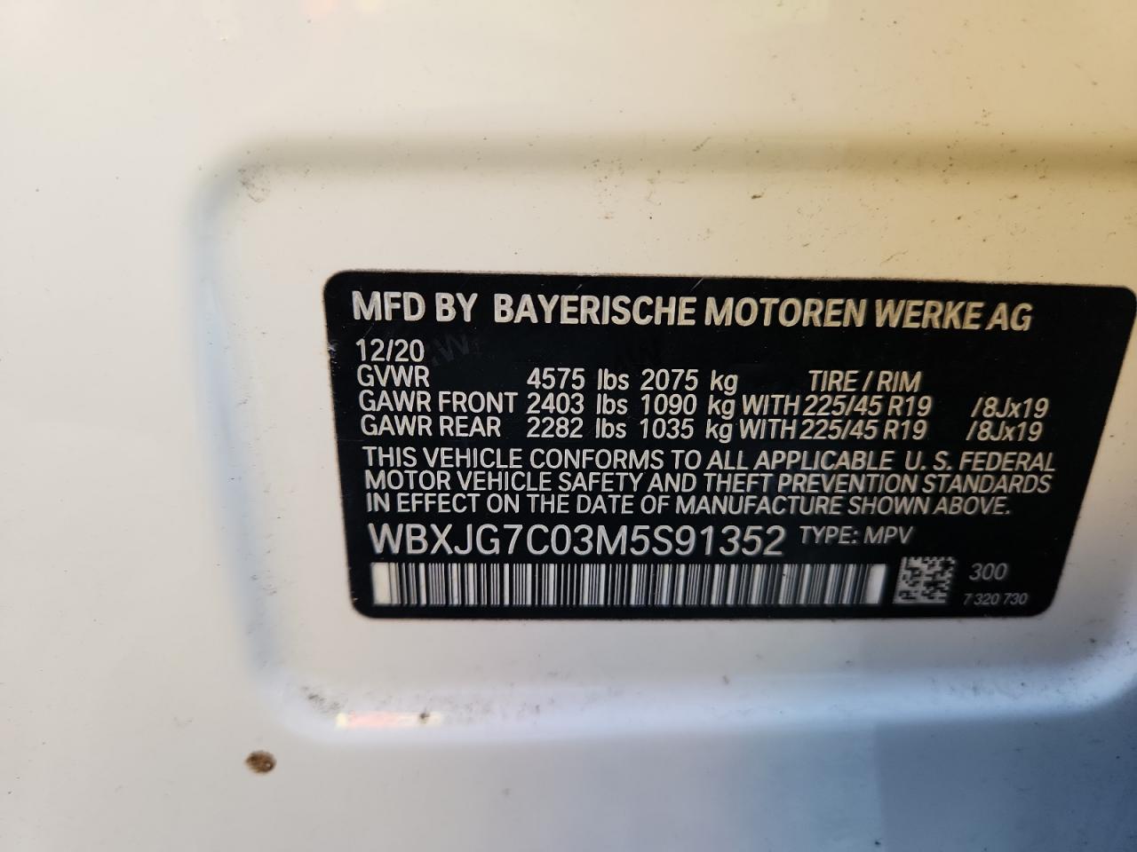 2021 BMW X1 Sdrive28I VIN: WBXJG7C03M5S91352 Lot: 71813705