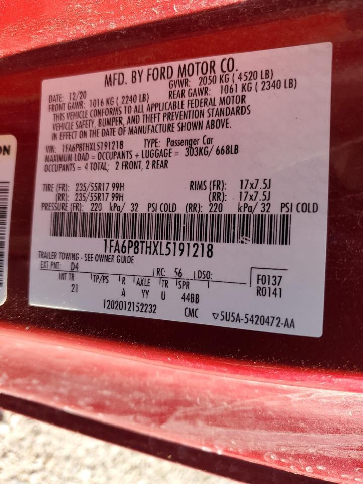 2020 Ford Mustang VIN: 1FA6P8THXL5191218 Lot: 83859295