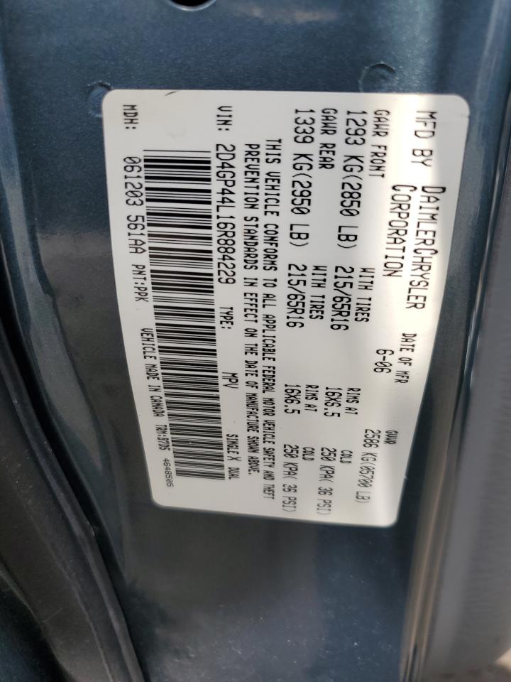 2006 Dodge Grand Caravan Sxt VIN: 2D4GP44L16R884229 Lot: 70498855