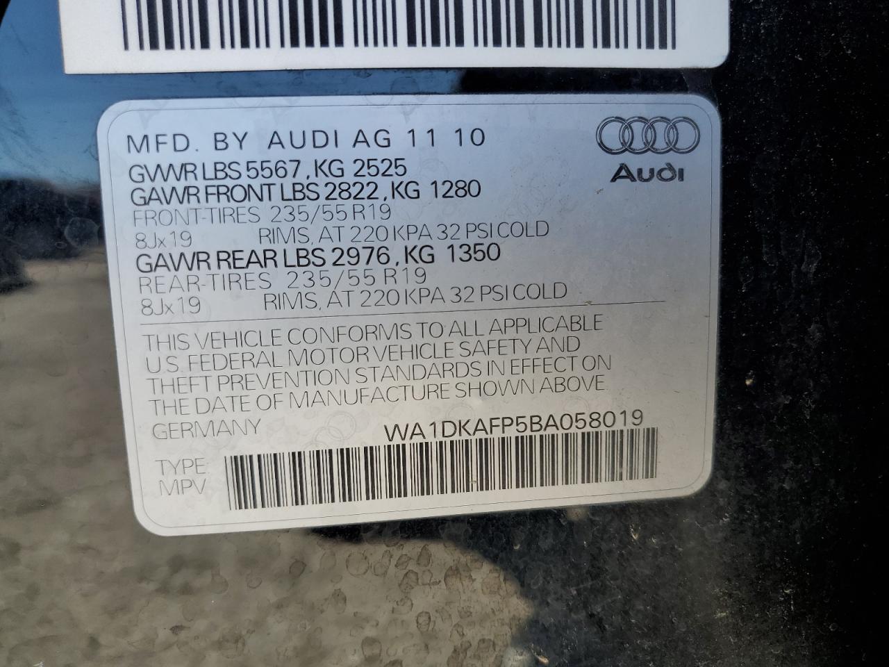 2011 Audi Q5 Premium Plus VIN: WA1DKAFP5BA058019 Lot: 69491115