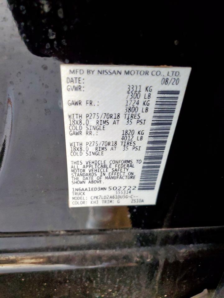 2021 Nissan Titan Sv VIN: 1N6AA1ED3MN502722 Lot: 80387045