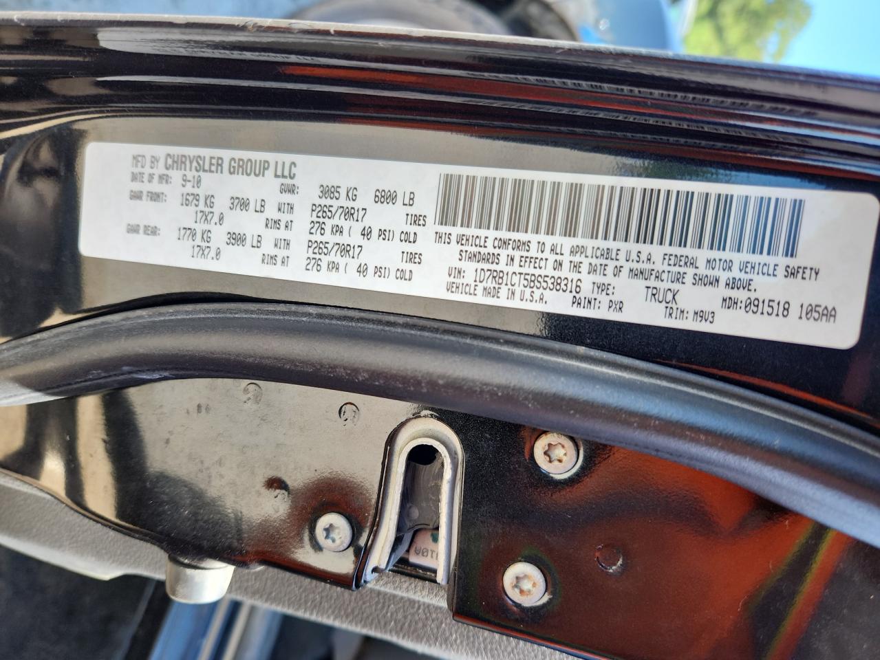 2011 Dodge Ram 1500 VIN: 1D7RB1CT5BS538316 Lot: 80508015