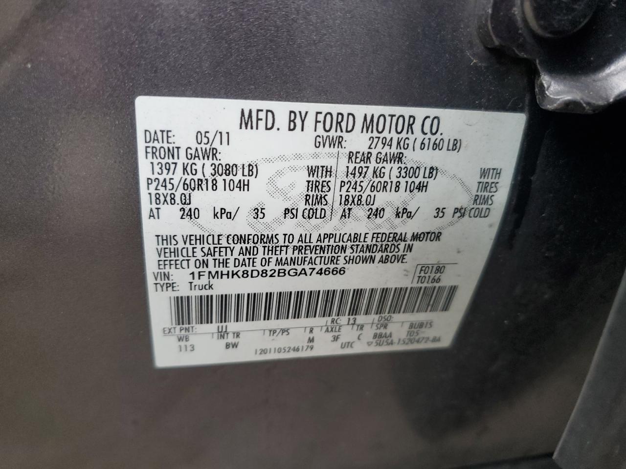 2011 Ford Explorer Xlt VIN: 1FMHK8D82BGA74666 Lot: 82111475