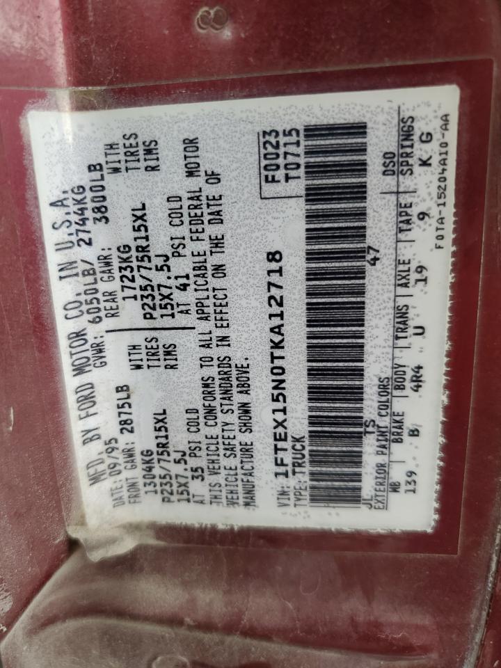 1996 Ford F150 VIN: 1FTEX15N0TKA12718 Lot: 71729555