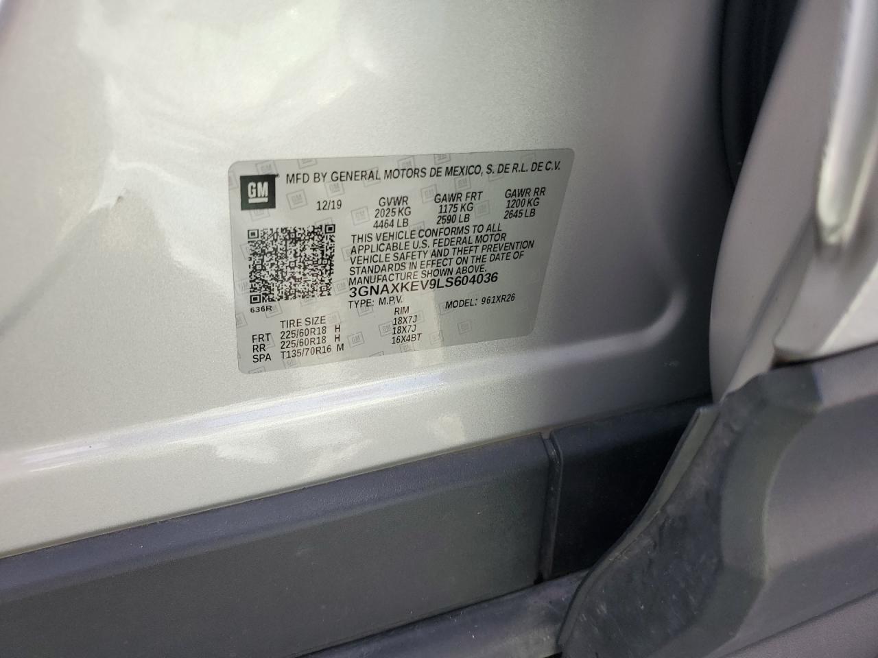 2020 Chevrolet Equinox Lt VIN: 3GNAXKEV9LS604036 Lot: 81822625