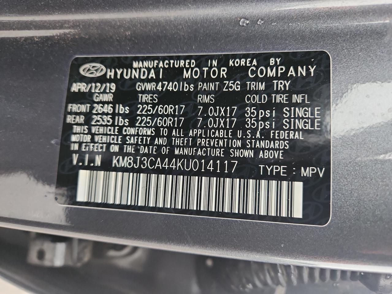 2019 Hyundai Tucson Limited VIN: KM8J3CA44KU014117 Lot: 81379955