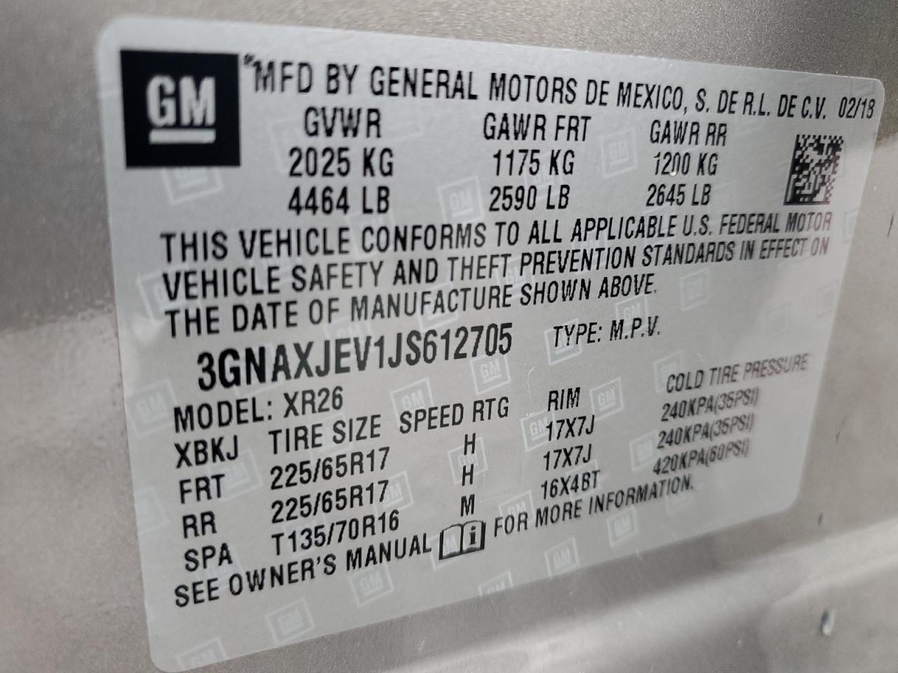 2018 Chevrolet Equinox Lt VIN: 3GNAXJEV1JS612705 Lot: 80920675