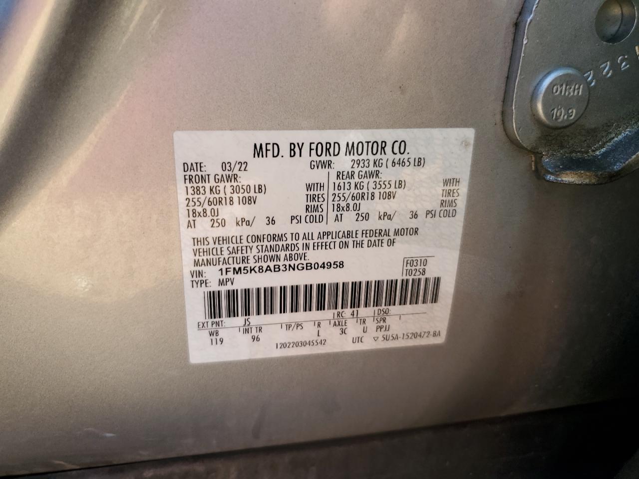 2022 Ford Explorer Police Interceptor VIN: 1FM5K8AB3NGB04958 Lot: 84557355