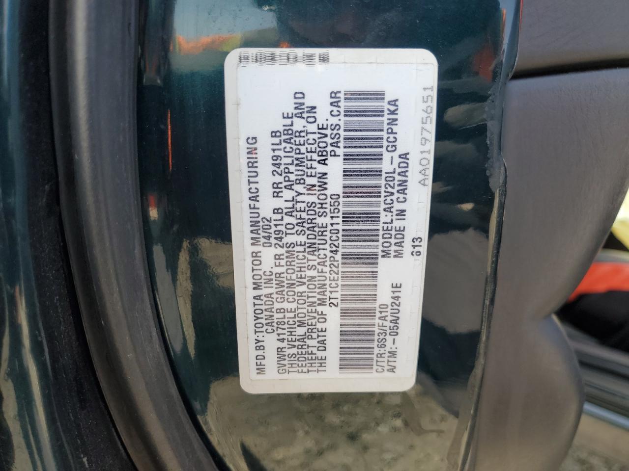 2002 Toyota Camry Solara Se VIN: 2T1CE22P42C011550 Lot: 80338205