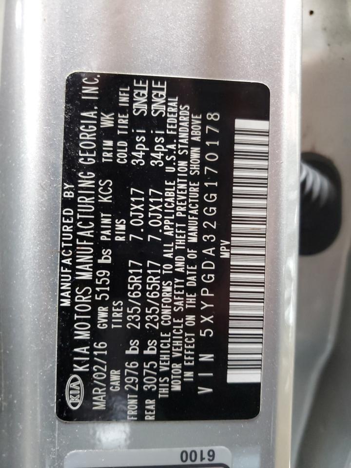 2016 Kia Sorento Lx VIN: 5XYPGDA32GG170178 Lot: 81319665
