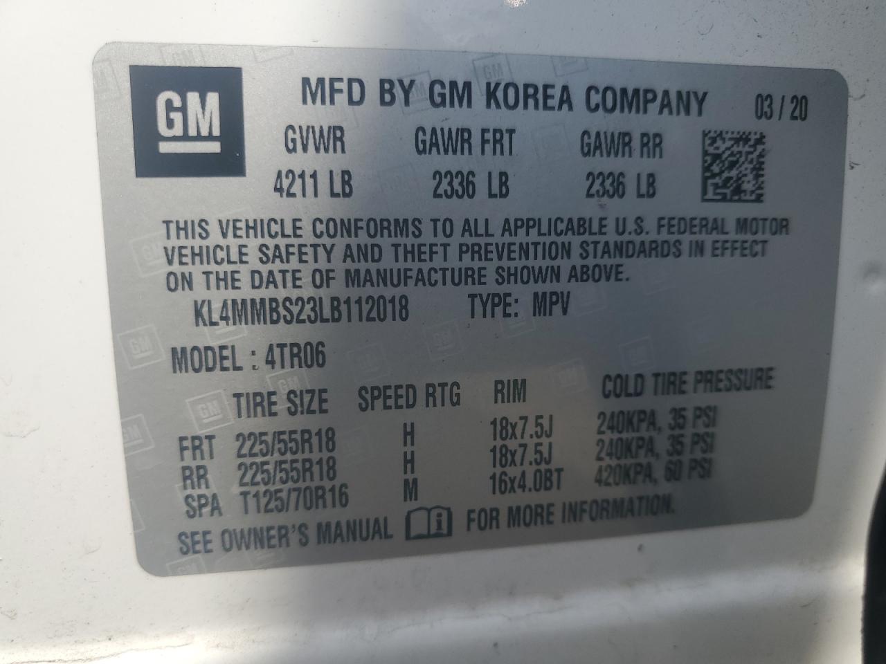 2020 Buick Encore Gx Preferred VIN: KL4MMBS23LB112018 Lot: 80688585