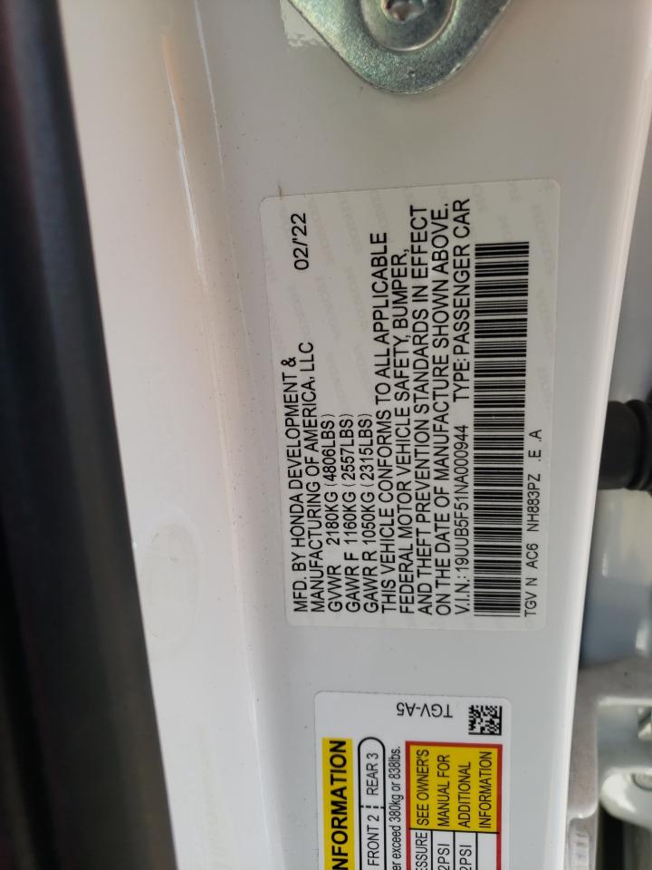 2022 Acura Tlx Tech A VIN: 19UUB5F51NA000944 Lot: 72067695
