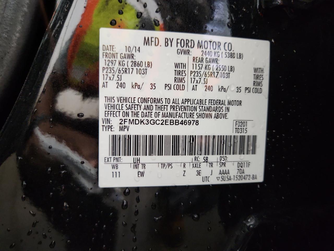 2014 Ford Edge Se VIN: 2FMDK3GC2EBB46978 Lot: 71622845