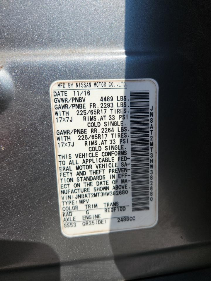 2017 Nissan Rogue S VIN: JN8AT2MT3HW382680 Lot: 70509535