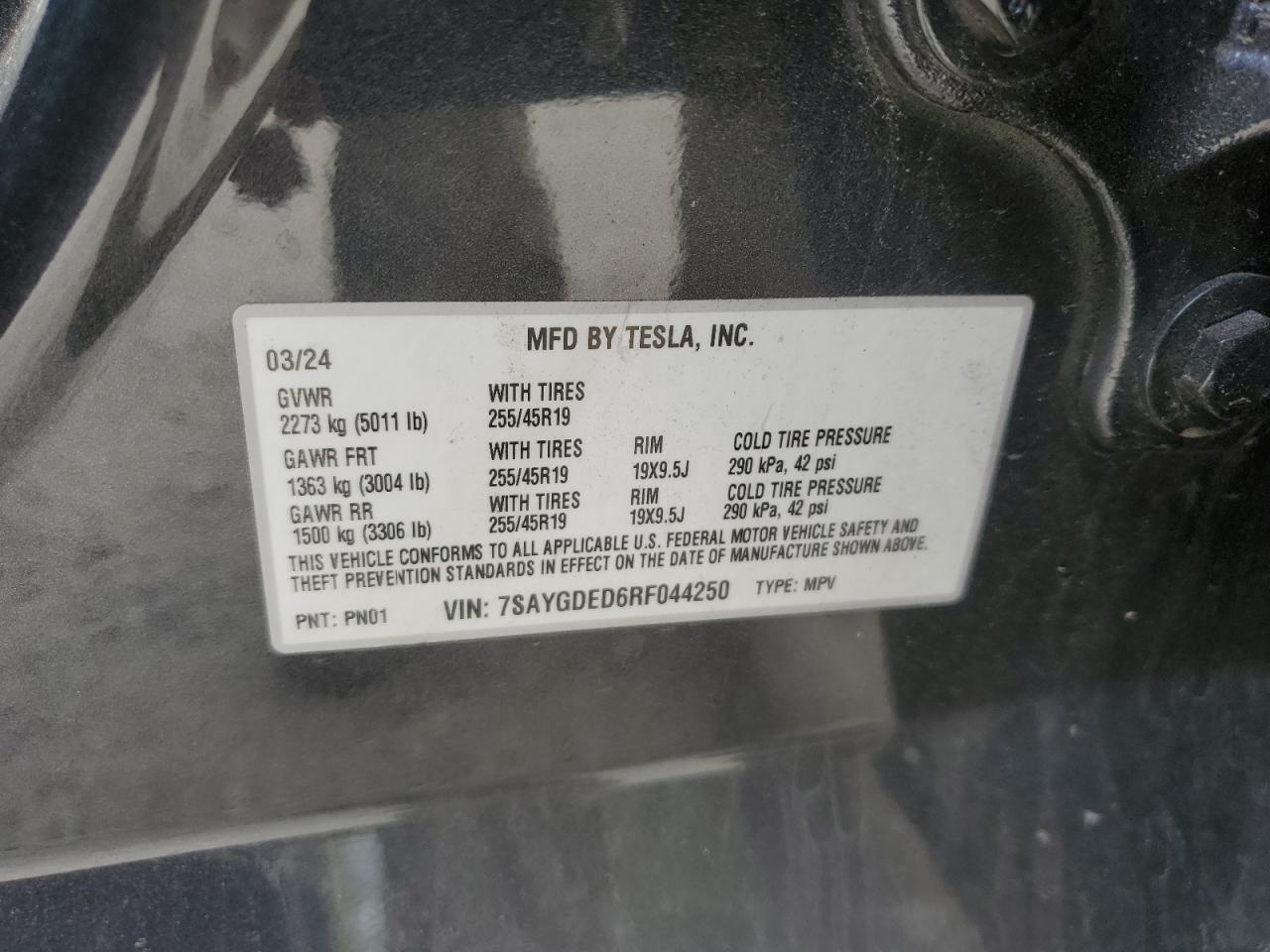 2024 Tesla Model Y VIN: 7SAYGDED6RF044250 Lot: 80654185