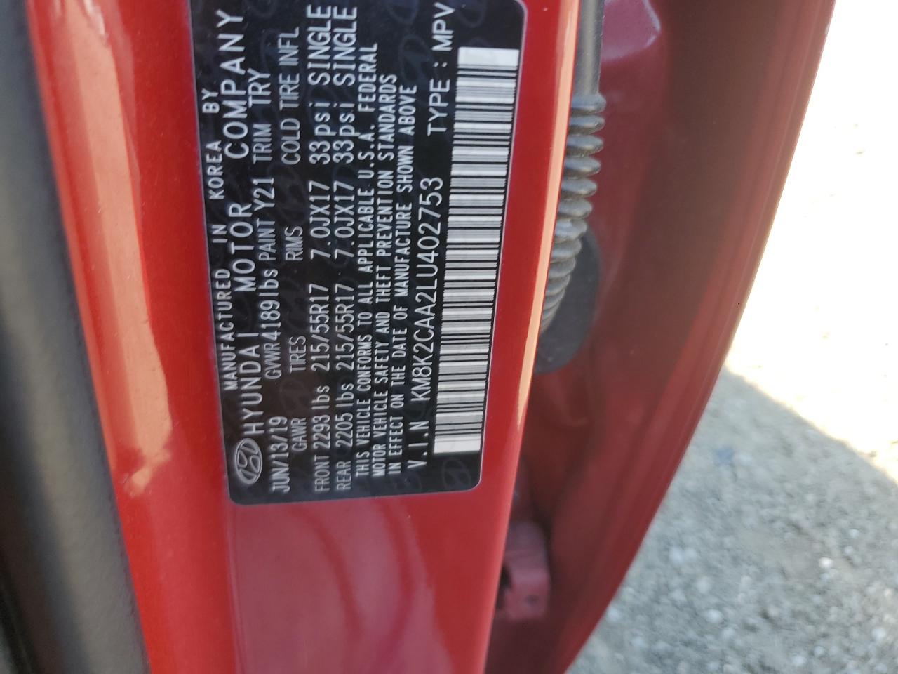 2020 Hyundai Kona Sel VIN: KM8K2CAA2LU402753 Lot: 80621645