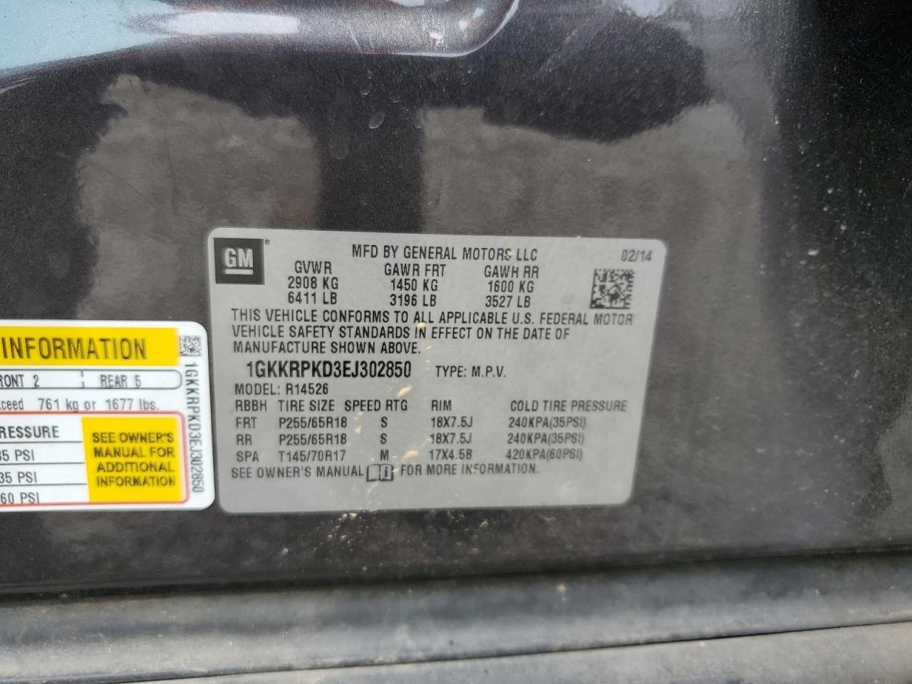 2014 GMC Acadia Sle VIN: 1GKKRPKD3EJ302850 Lot: 83983015