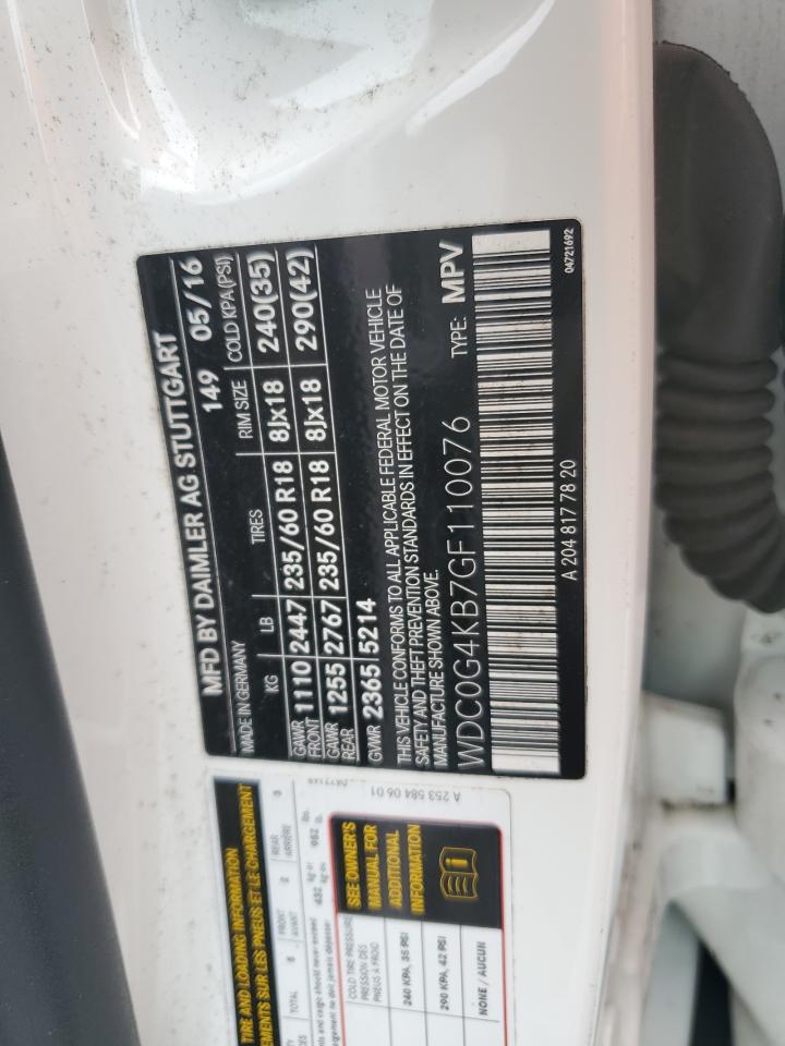 2016 Mercedes-Benz Glc 300 4Matic VIN: WDC0G4KB7GF110076 Lot: 82053185