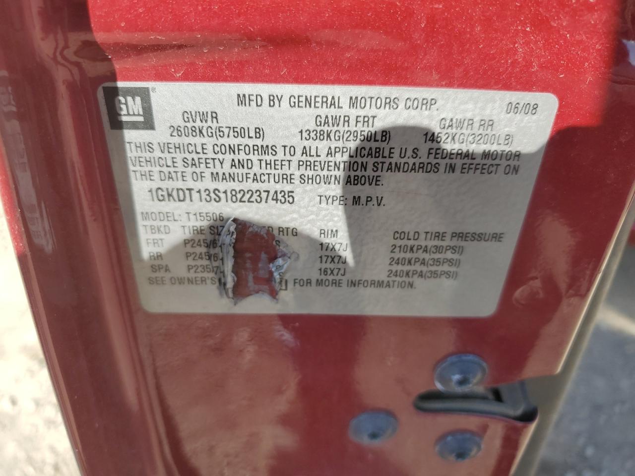 2008 GMC Envoy VIN: 1GKDT13S182237435 Lot: 83758055