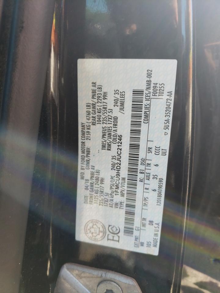 2018 Ford Escape Sel VIN: 1FMCU9HD2JUC21246 Lot: 71322405