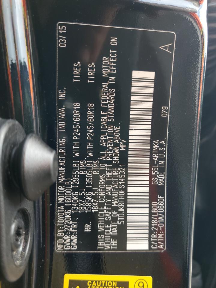 2015 Toyota Highlander Xle VIN: 5TDJKRFH0FS145321 Lot: 84544675